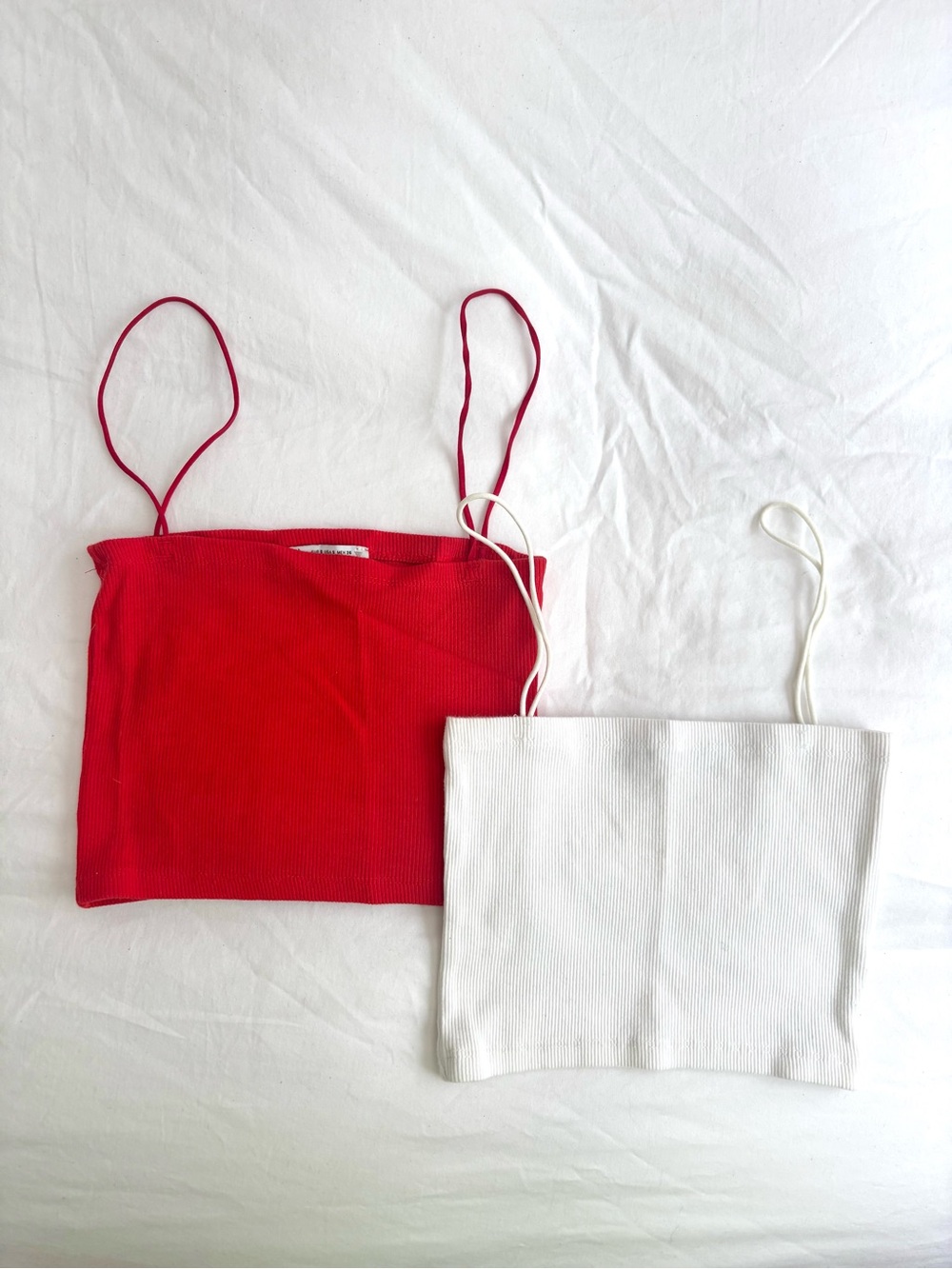 Zara Red & White Ribbed Spaghetti Strap Crop Top Bundle